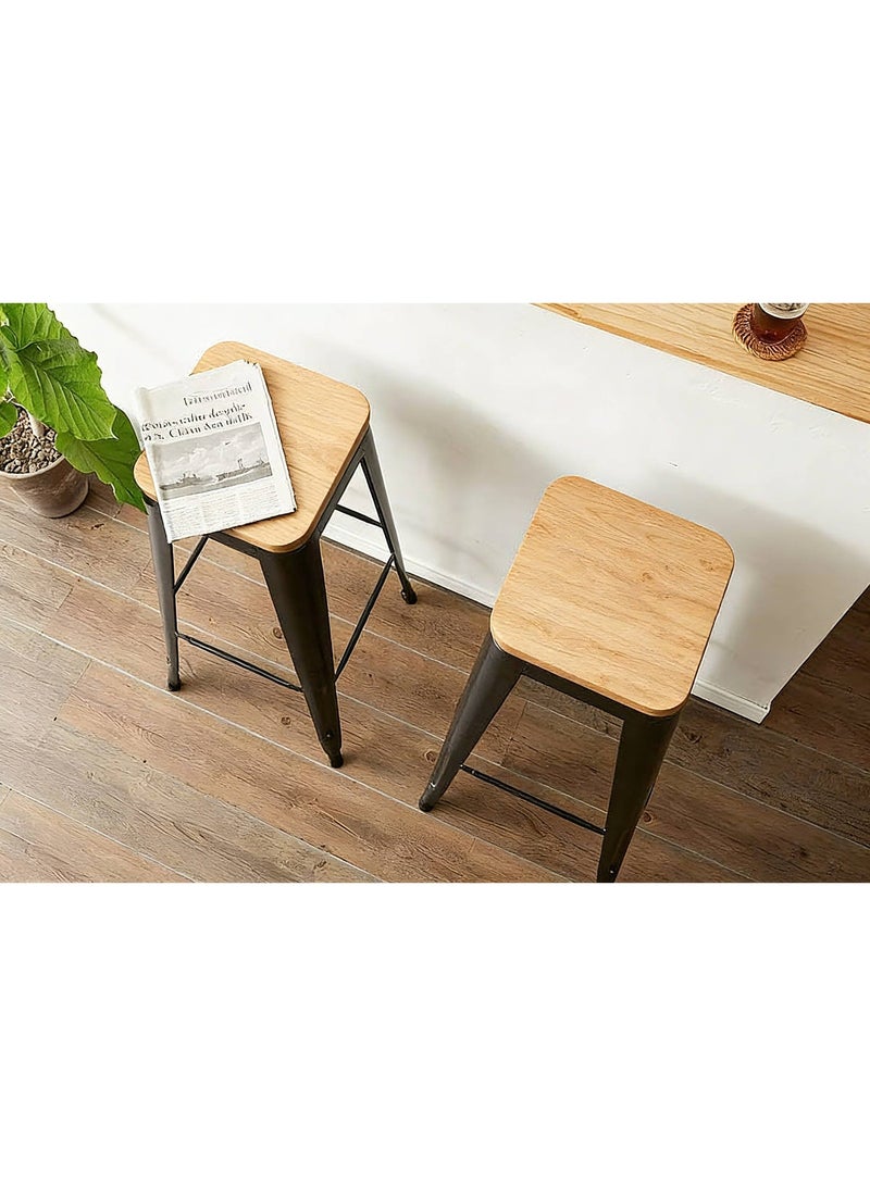 Metal Bar Stool Bar Chair with Backrest, Vintage Bar-Home Stool with Footrest, Mordern Design Bar Chair for Living Room Party Room Kitchen, Black 43x43x76 cm - Image 4